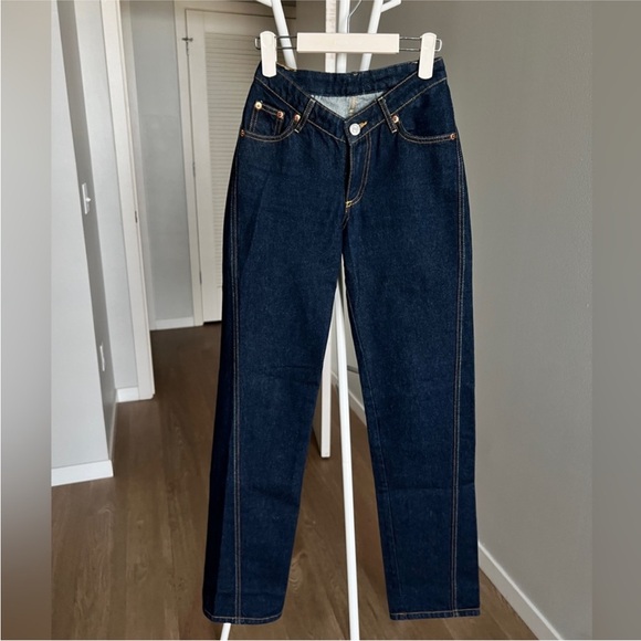 ZARA LOW RISE DARK DENIM JEANS - Picture 5 of 7